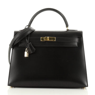Hermes Kelly Handbag Black Box Calf with Gold Hardware 32
