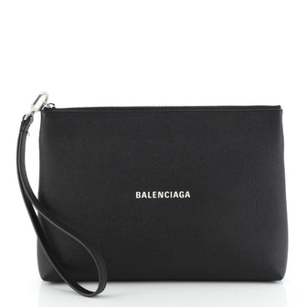 Balenciaga Logo Wristlet Pouch Leather Medium
