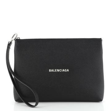 Balenciaga Logo Wristlet Pouch Leather Medium