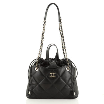 Chanel CC Drawstring Shopping Tote Quilted Lambskin Small