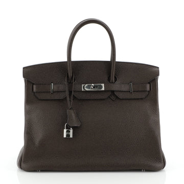 Hermes Birkin Handbag Brown Clemence with Palladium Hardware 35