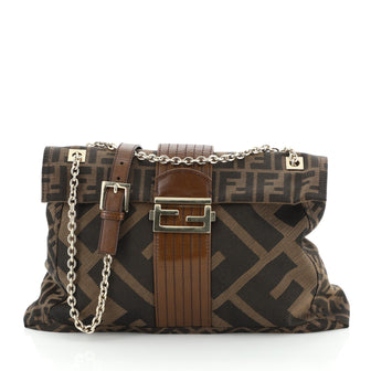Fendi Chain Flap Shoulder Bag Zucca Canvas Large