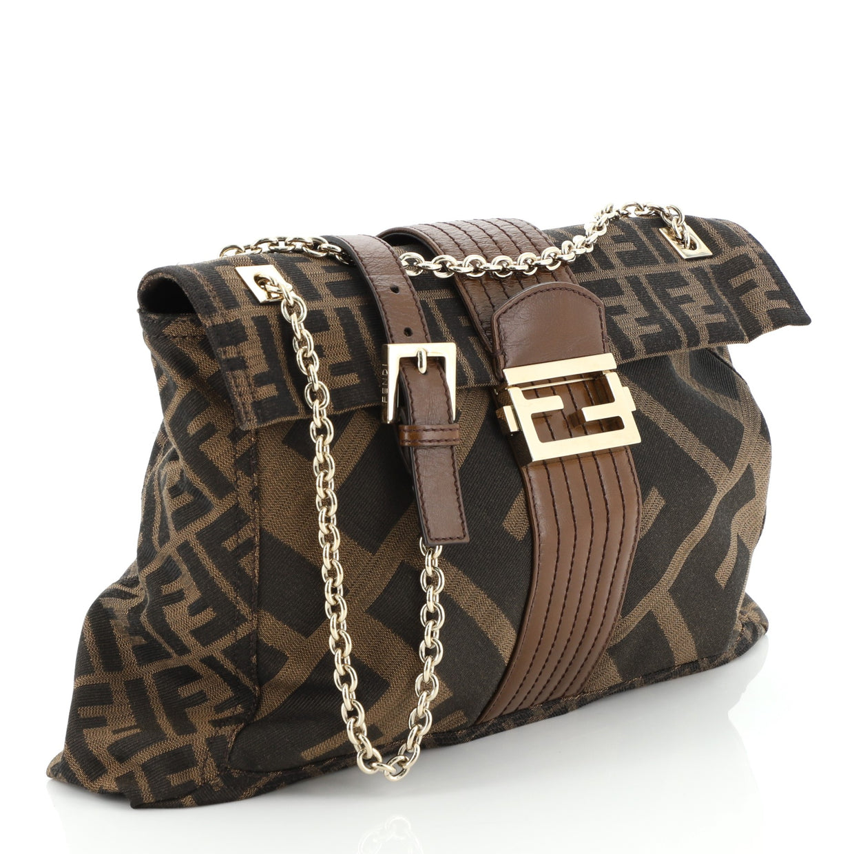 Fendi Chain Flap Shoulder Bag Zucca Canvas Large Brown 51197247