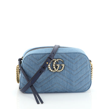 Gucci Pearly GG Marmont Shoulder Bag Matelasse Denim Small