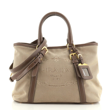 Prada Logo Convertible Tote Canvas with Leather Medium