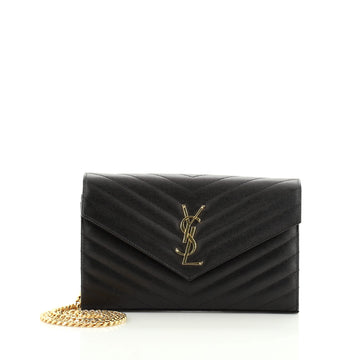 Saint Laurent Classic Monogram Wallet on Chain Matelasse Chevron Leather Medium