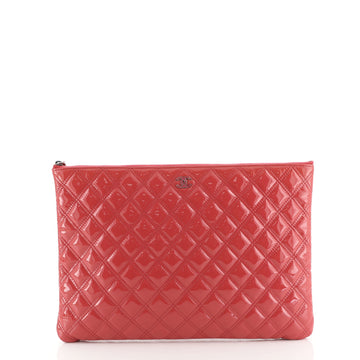 Chanel O Case Clutch Quilted Patent Large