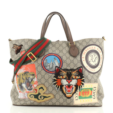 Gucci Courrier Convertible Soft Open Tote GG Coated Canvas with Applique Large