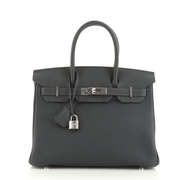Hermes Birkin Handbag Blue Togo with Palladium Hardware 30