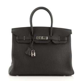 Hermes Birkin Handbag Black Togo with Palladium Hardware 35