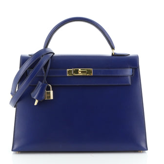 Kelly Handbag Bleu Saphir Box Calf with Gold Hardware 32