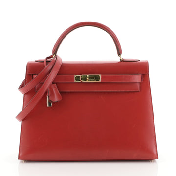 Kelly Handbag Rouge Vif Box Calf with Gold Hardware 32
