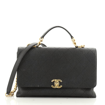 Chanel CC Top Handle Flap Satchel Quilted Caviar Medium