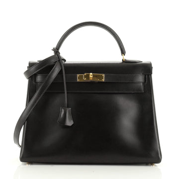Hermes Kelly Handbag Black Box Calf with Gold Hardware 32