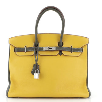 Hermes Birkin Handbag Bicolor Clemence with Palladium Hardware 35
