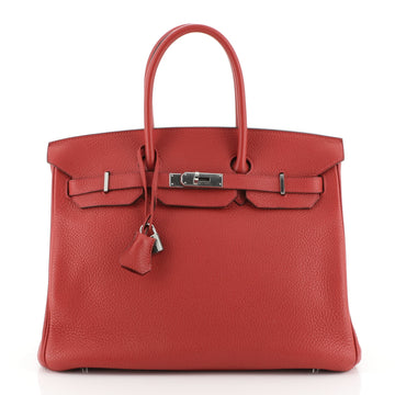 Hermes Birkin Handbag Red Clemence with Palladium Hardware 35
