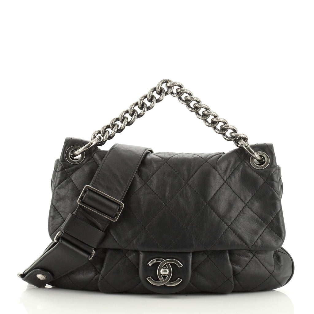 Chanel Coco Pleats Messenger Bag Quilted Calfskin Black 5120053