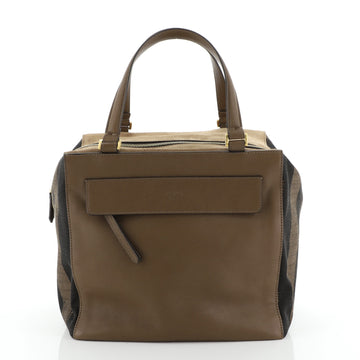 Boxy Tote Leather with Pequin Striped Canvas Large