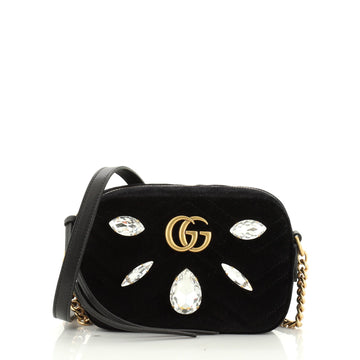 Gucci GG Marmont Shoulder Bag Crystal Embellished Matelasse Velvet Mini