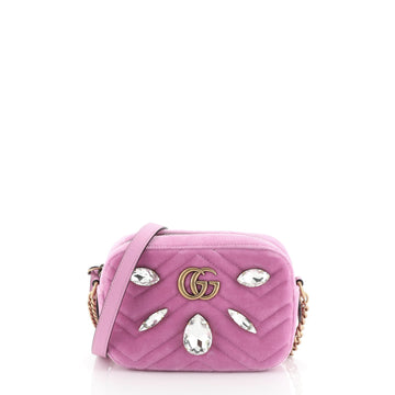 Gucci GG Marmont Shoulder Bag Crystal Embellished Matelasse Velvet Mini