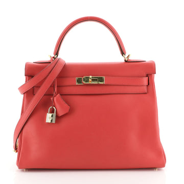 Kelly Handbag Rouge Vif Gulliver with Gold Hardware 32