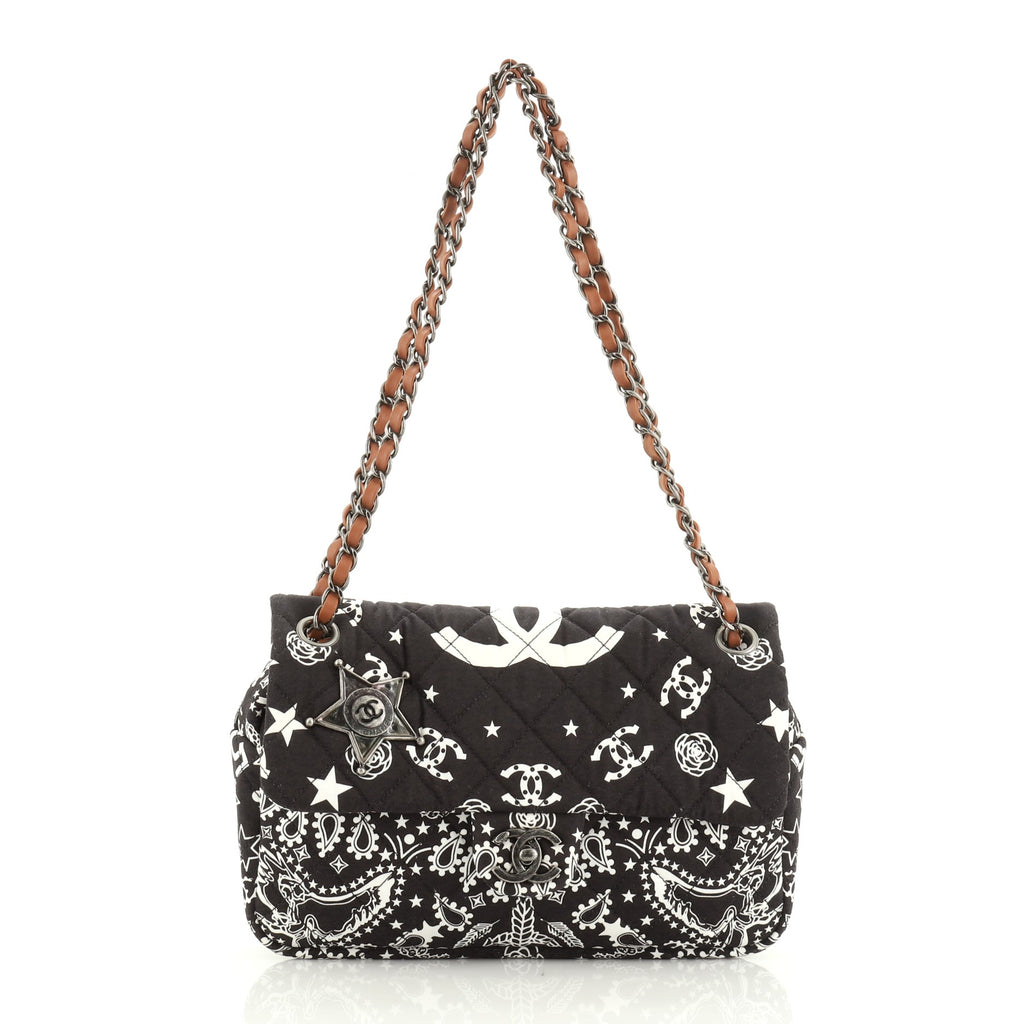 Chanel Paris-Dallas Bandana Flap Bag Quilted Canvas Medium Black 5120098