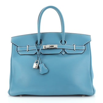 Birkin Handbag Bleu Jean Swift with Palladium Hardware 35