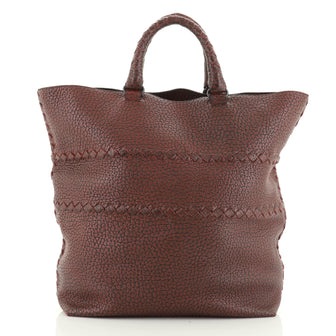 Open Tote Cervo Leather with Intrecciato Detail Large