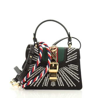 Gucci Sylvie Top Handle Bag Crystal Embellished Satin Mini