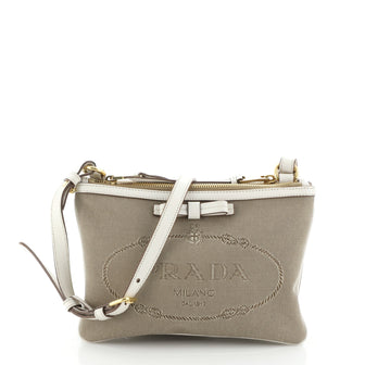 Prada Logo Double Zip Crossbody Bag Canvas 