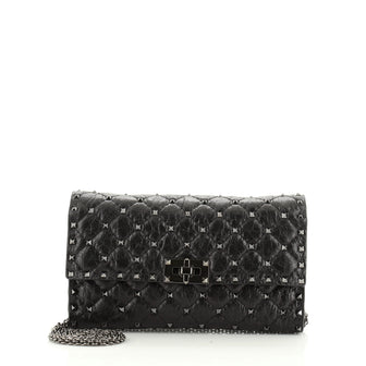 Rockstud Spike Wallet on Chain Quilted Leather Small