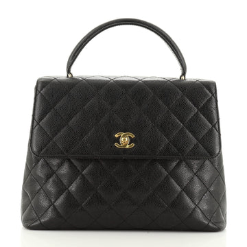 Chanel Vintage Classic Top Handle Flap Bag Quilted Caviar Jumbo