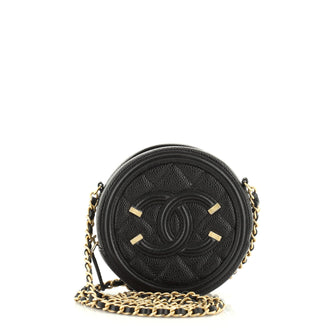 Filigree Round Clutch with Chain Quilted Caviar Mini