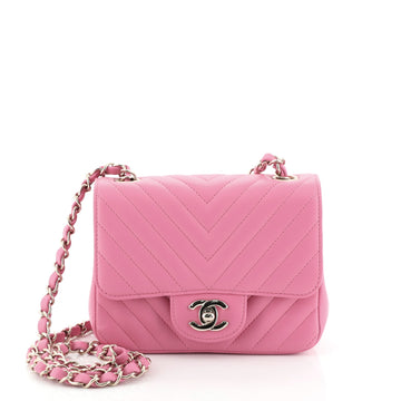 Square Classic Single Flap Bag Chevron Lambskin Mini
