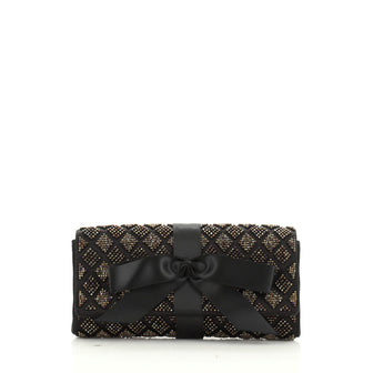 Bow Flap Clutch Crystal Embellished Satin Small