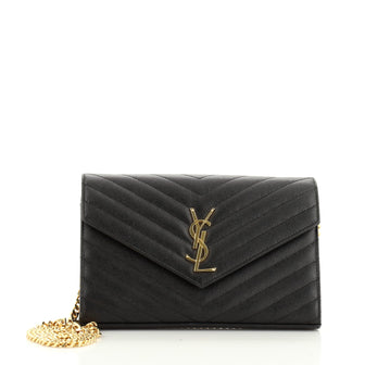 Saint Laurent Classic Monogram Wallet on Chain Matelasse Chevron Leather Medium