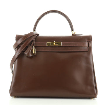 Kelly Handbag Noisette Box Calf with Gold Hardware 35