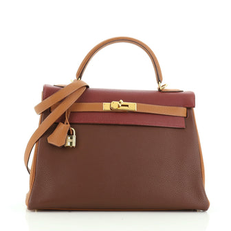 Hermes Kelly Handbag Tricolor Clemence with Gold Hardware 32