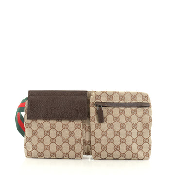 Gucci Vintage Double Web Belt Bag Canvas 