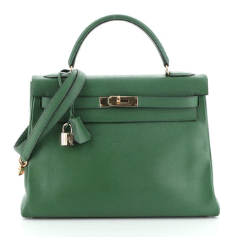 Hermes Kelly Handbag Green Courchevel with Gold Hardware 32