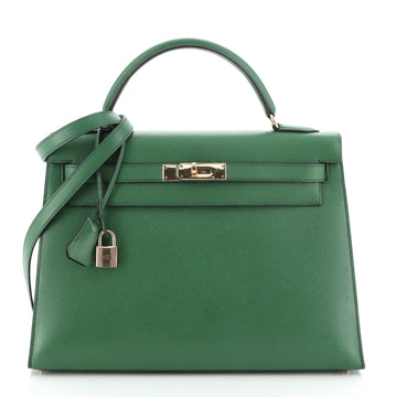 Hermes Kelly Handbag Green Courchevel with Gold Hardware 32