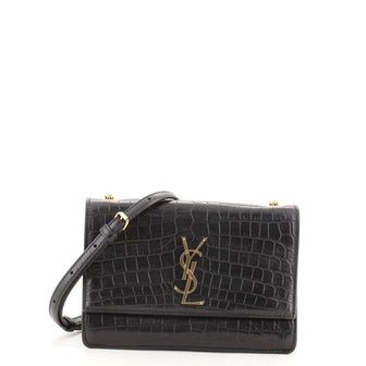 Saint Laurent Sunset Shoulder Bag Crocodile Embossed Leather Small