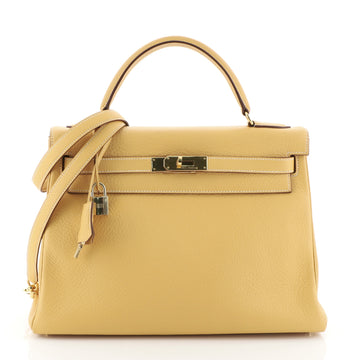 Hermes Kelly Handbag Brown Clemence with Gold Hardware 32