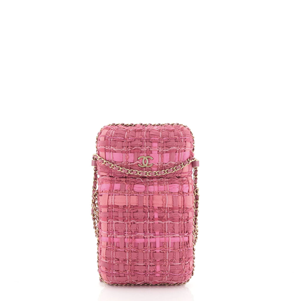Chanel Chain Around Phone Holder Crossbody Bag Tweed and Ribbon Pink 5153638