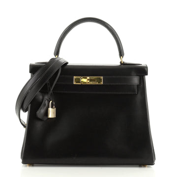 Hermes Kelly Handbag Black Box Calf with Gold Hardware 28