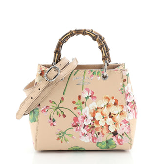 Gucci Bamboo Shopper Tote Blooms Print Leather Mini