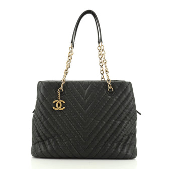Surpique CC Charm Tote Chevron Iridescent Calfskin Large