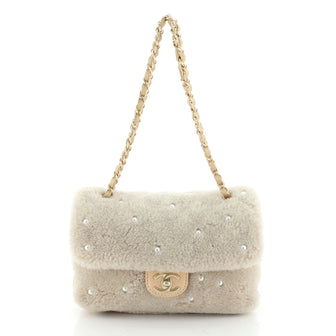 CC Chain Flap Bag Pearl Embellished Shearling Medium