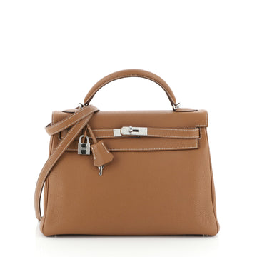 Hermes Kelly Handbag Brown Togo with Palladium Hardware 32