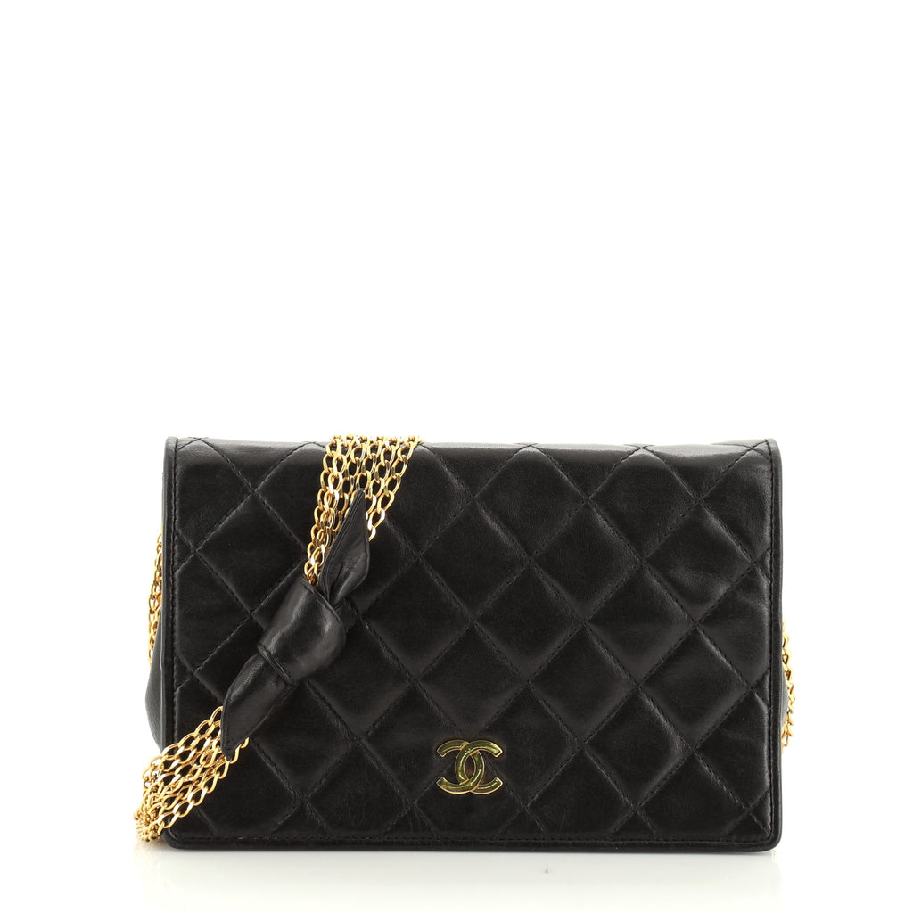 Chanel Vintage Multi Chain Full Flap Bag Quilted Lambskin Mini Black 5154428